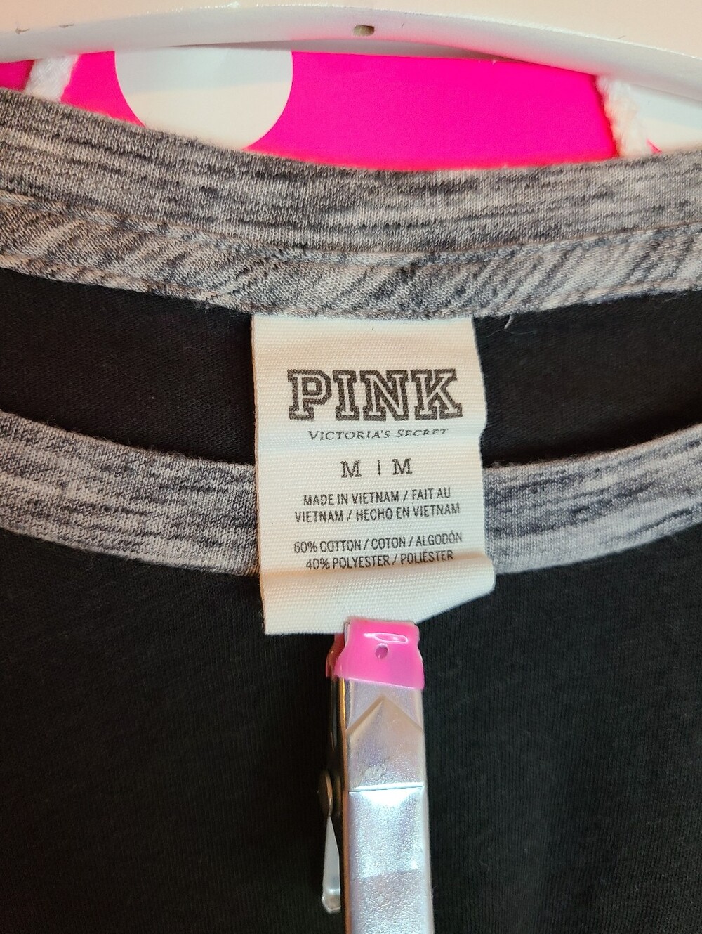 Y2K VS PINK Bling Campus Baseball Tee Size M - Black, Gray & Gold - Picture 5 of 6